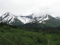Snowy mountains along the trail